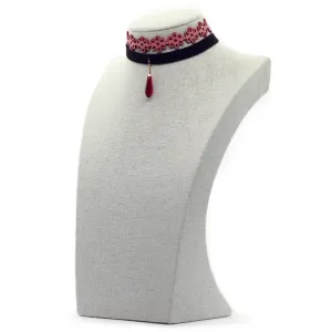 Seduction: Pink Suede   Velvet Lace Choker w/Ruby Swarovski Pendant