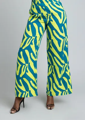 Sika Women's African Print Wide Leg Pants (Lime Zebra Abstract)