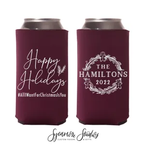 Slim 12oz Wedding Can Cooler #199S - Happy Holidays