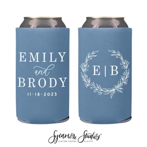 Slim 12oz Wedding Can Cooler #212S - Floral Initial Monogram
