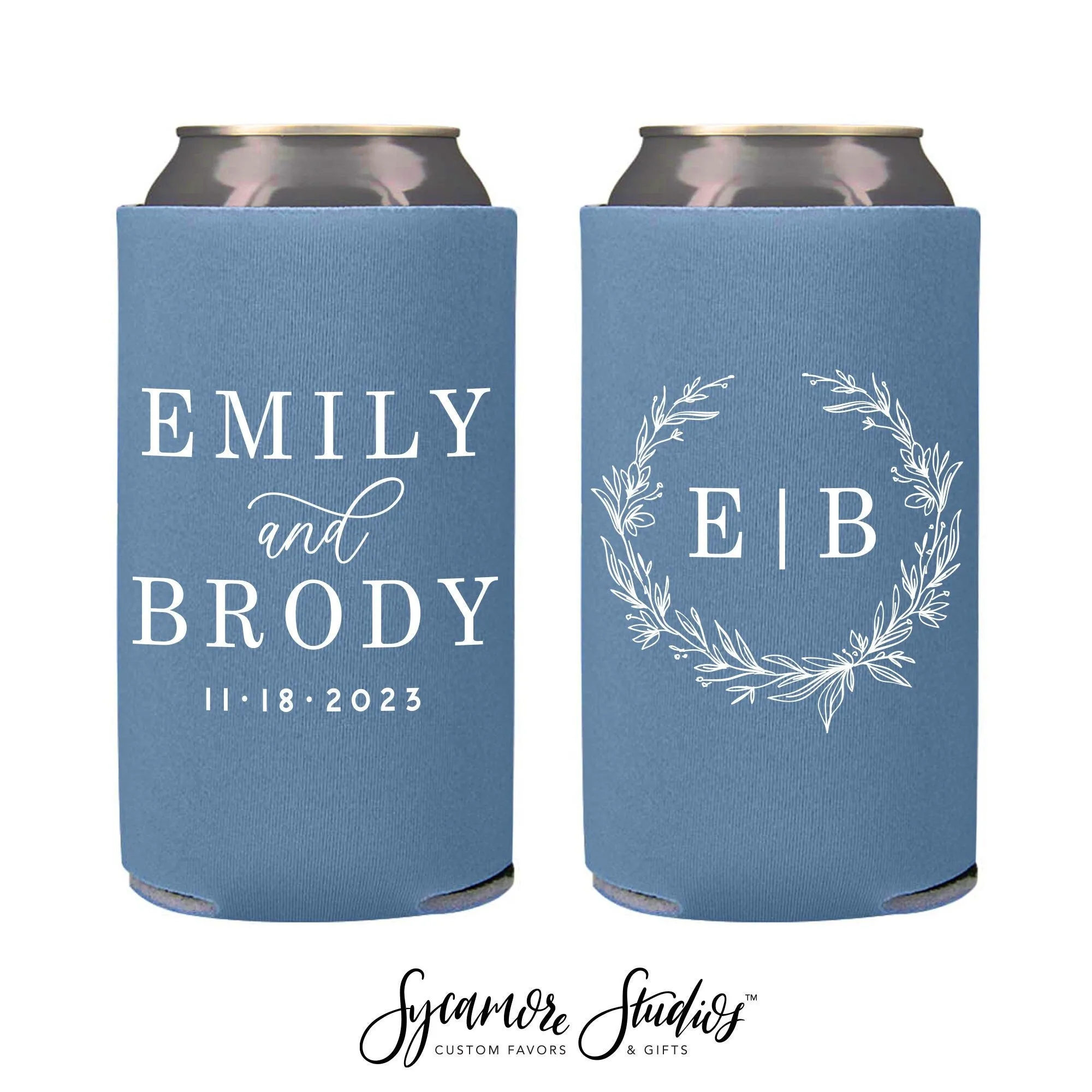 Slim 12oz Wedding Can Cooler #212S - Floral Initial Monogram