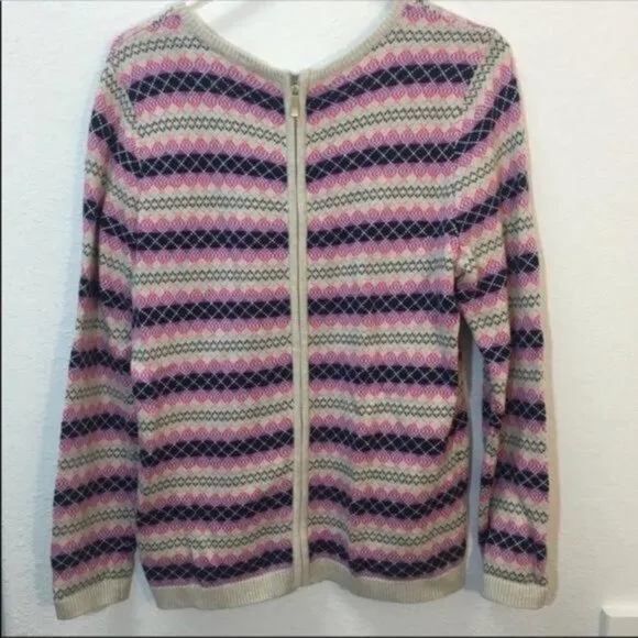 Talbots Striped Sweater Fair Isle Back Zipper Cozy