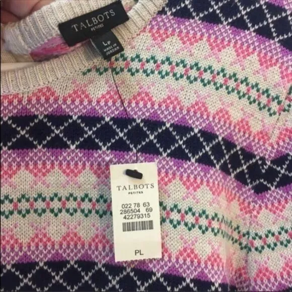 Talbots Striped Sweater Fair Isle Back Zipper Cozy