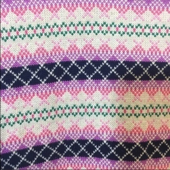 Talbots Striped Sweater Fair Isle Back Zipper Cozy