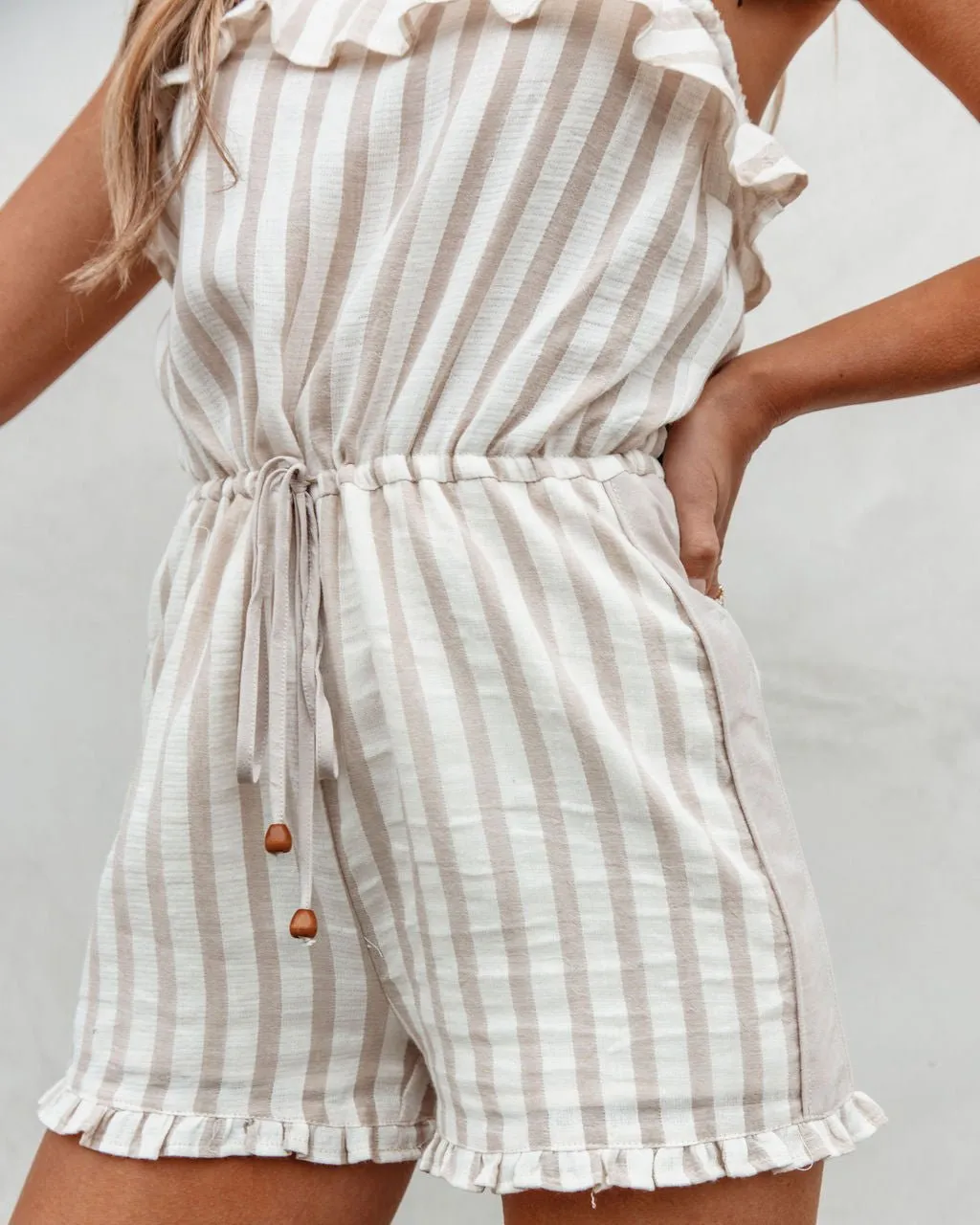 Taupe Striped Tube Romper