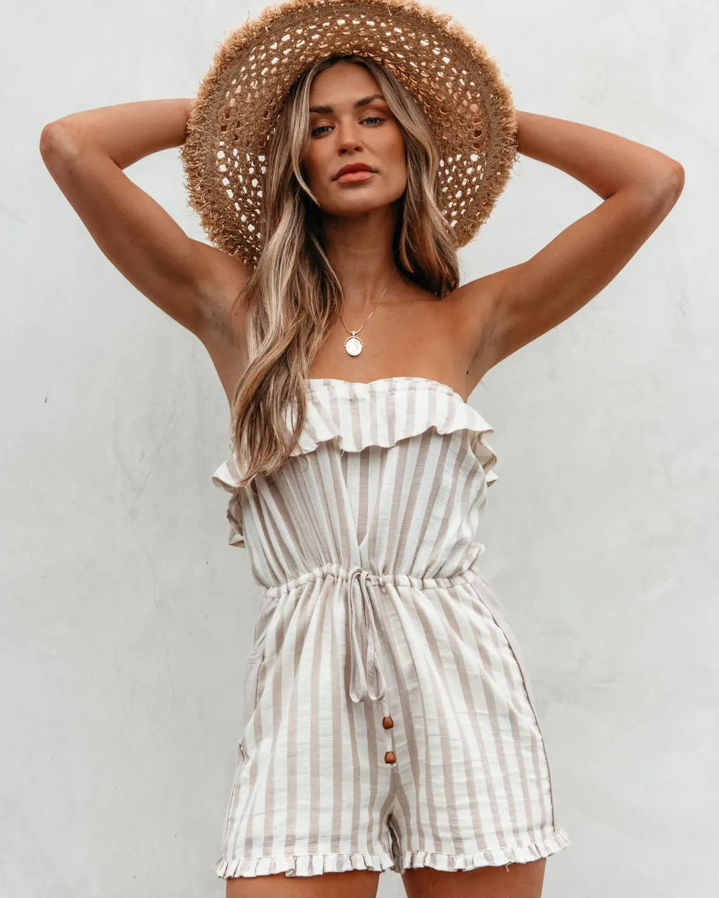 Taupe Striped Tube Romper