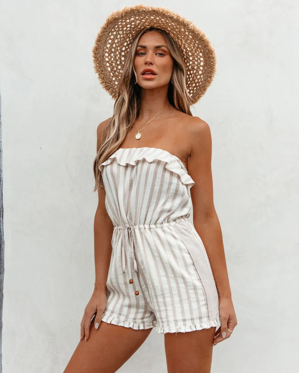 Taupe Striped Tube Romper