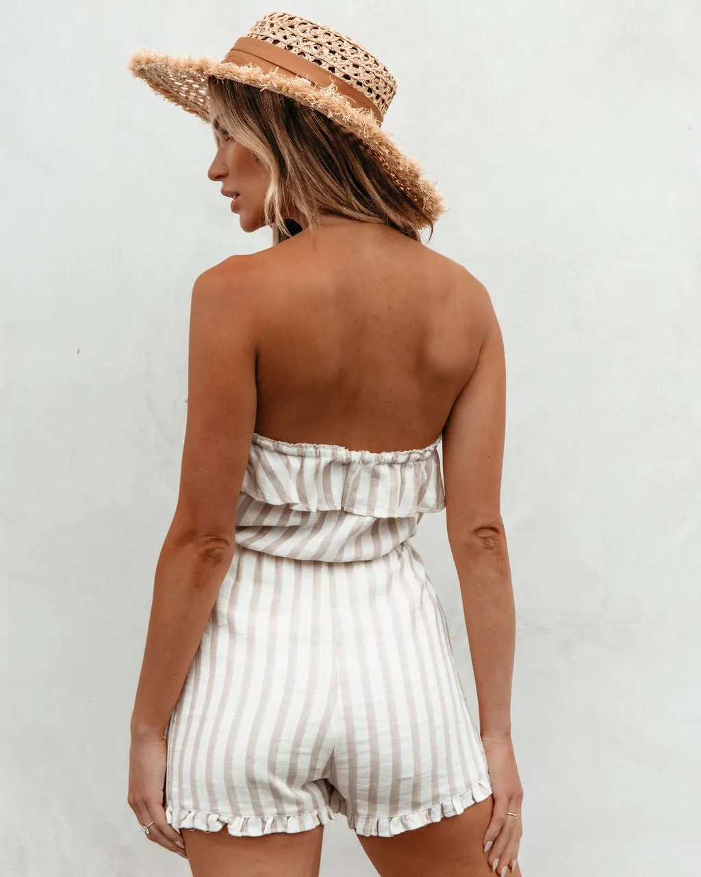 Taupe Striped Tube Romper