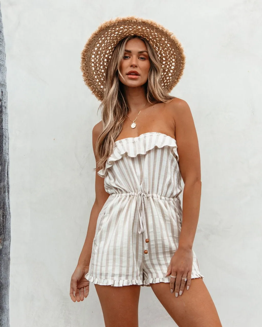 Taupe Striped Tube Romper