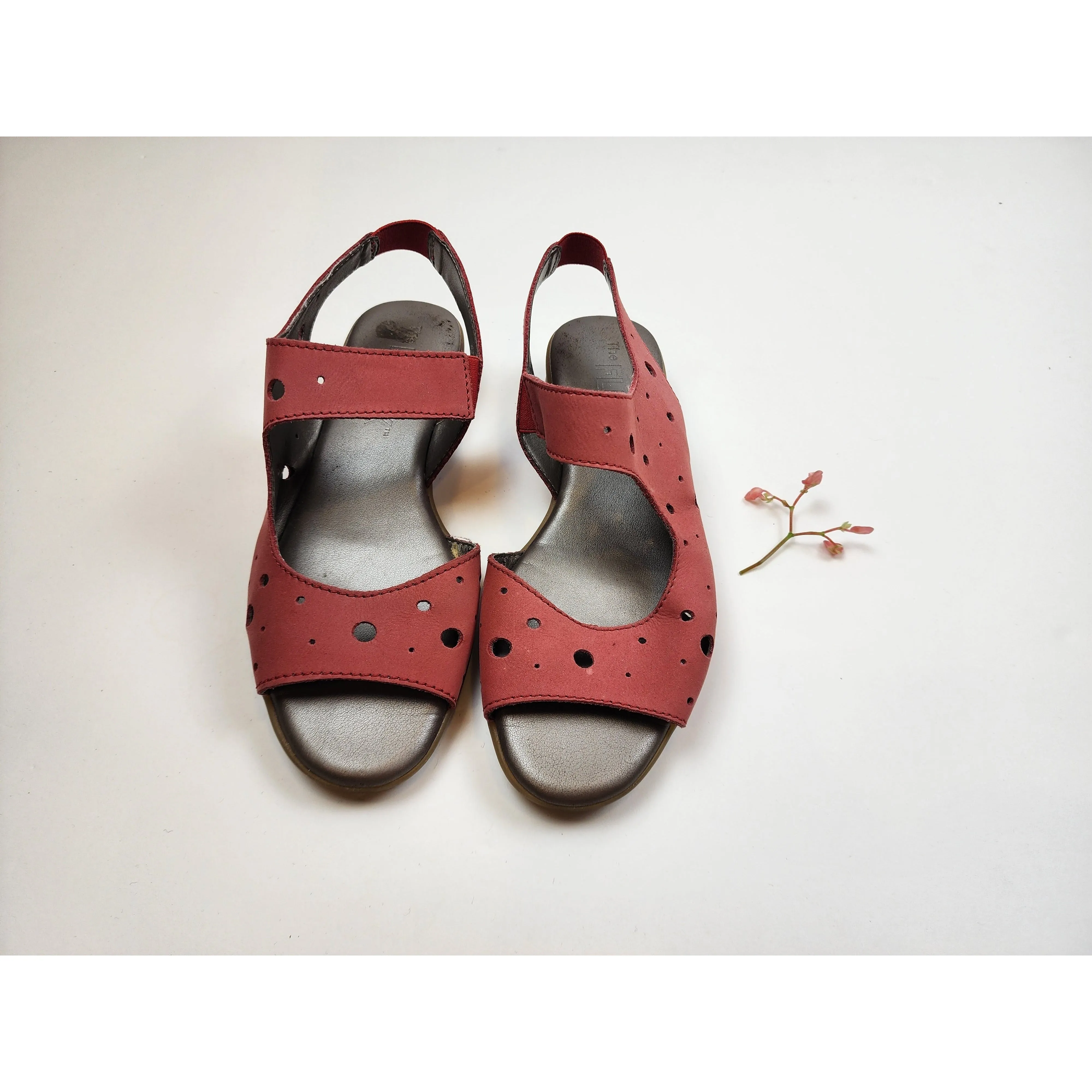 The Flexx red leather sling backs with large circle perforations size 6.5