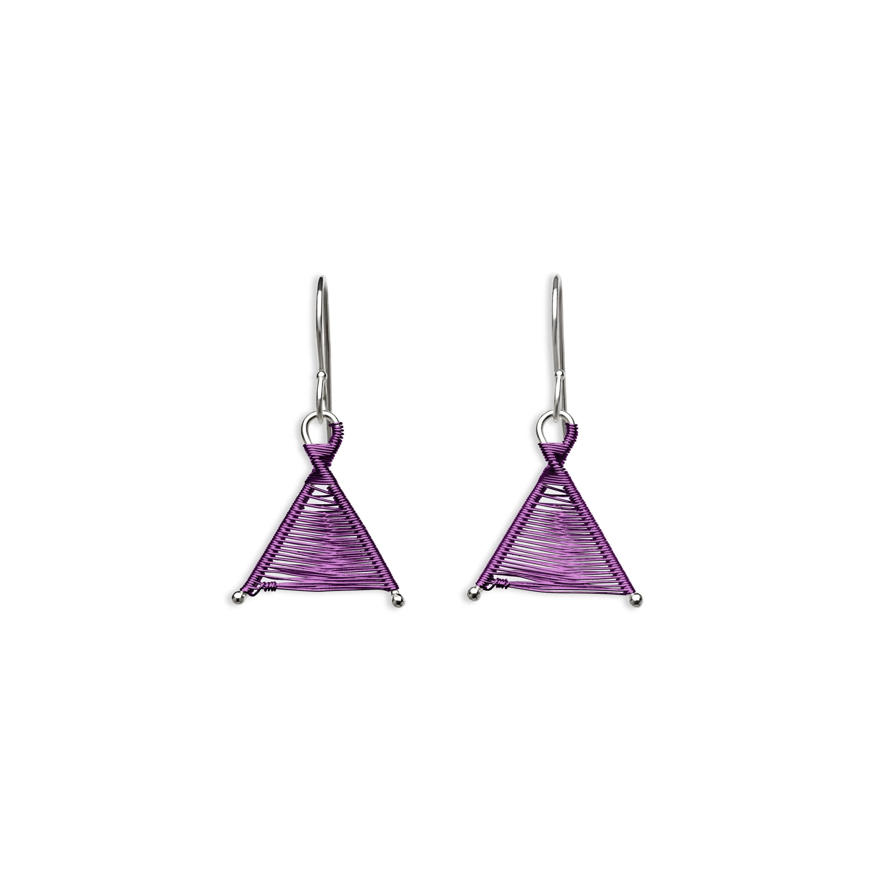 Tiny Woven Wishbone Purple Copper & Silver Earrings