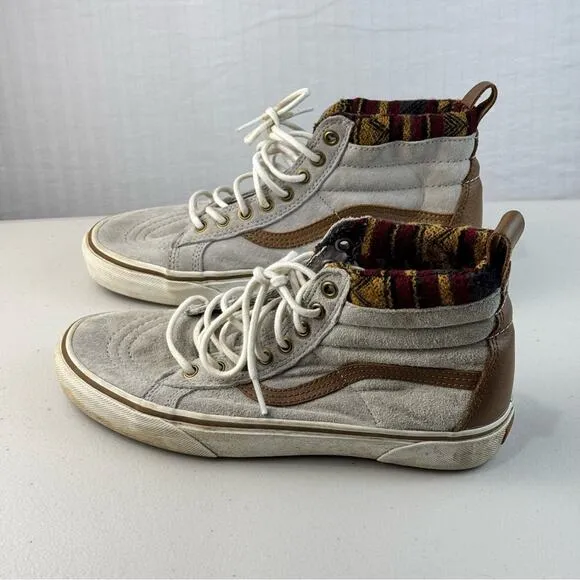 Vans SK8-Hi MTE Knit Geo/Tan Gray Suede Sneaker Classic Skate Shoe Men Size 7.5