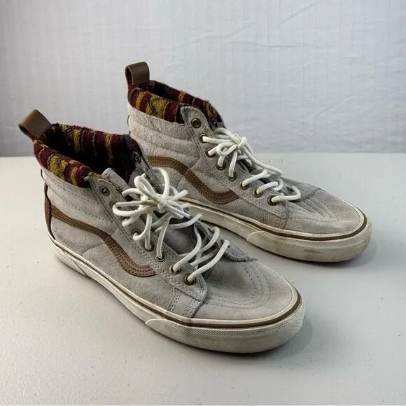 Vans SK8-Hi MTE Knit Geo/Tan Gray Suede Sneaker Classic Skate Shoe Men Size 7.5