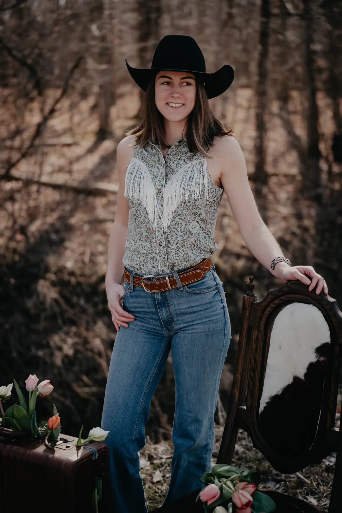 'Virginia Bluebells' Sleeveless Snap with Fringe (S Only)