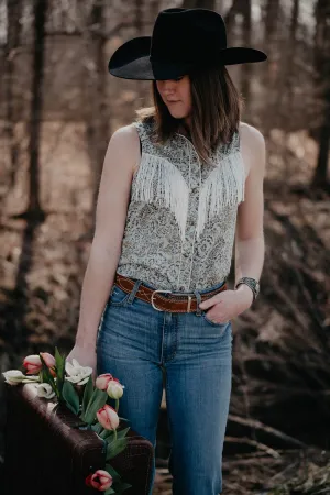 'Virginia Bluebells' Sleeveless Snap with Fringe (S Only)