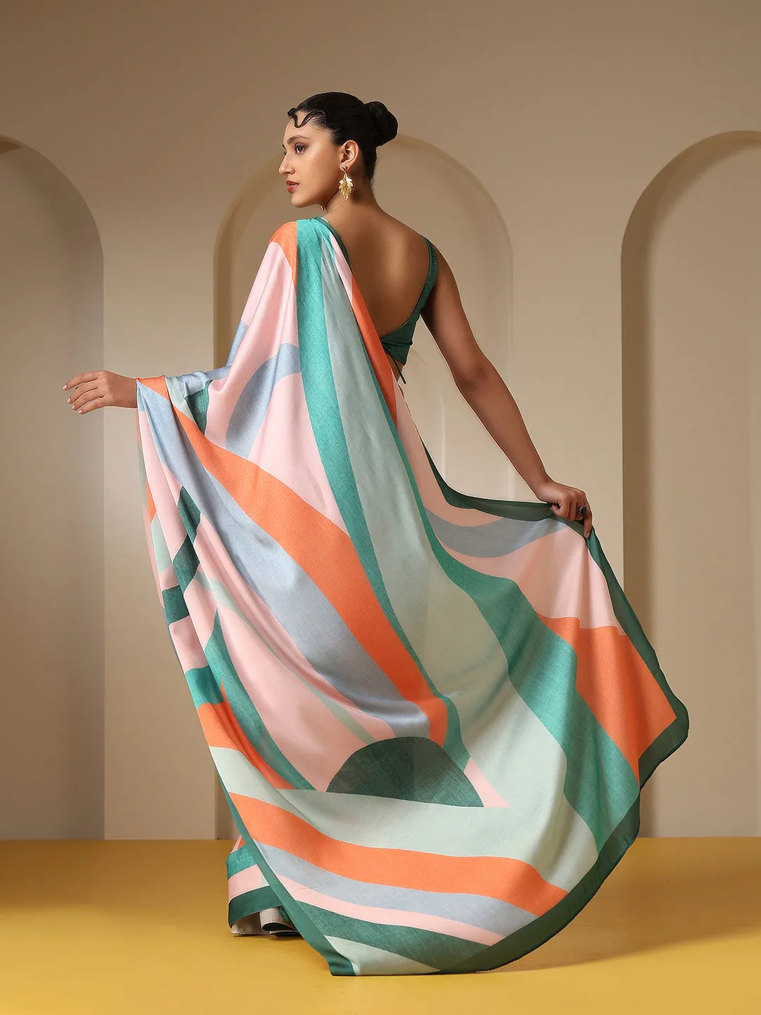 Warm Green Super Soft Printed Saree with Blouse Fabric
