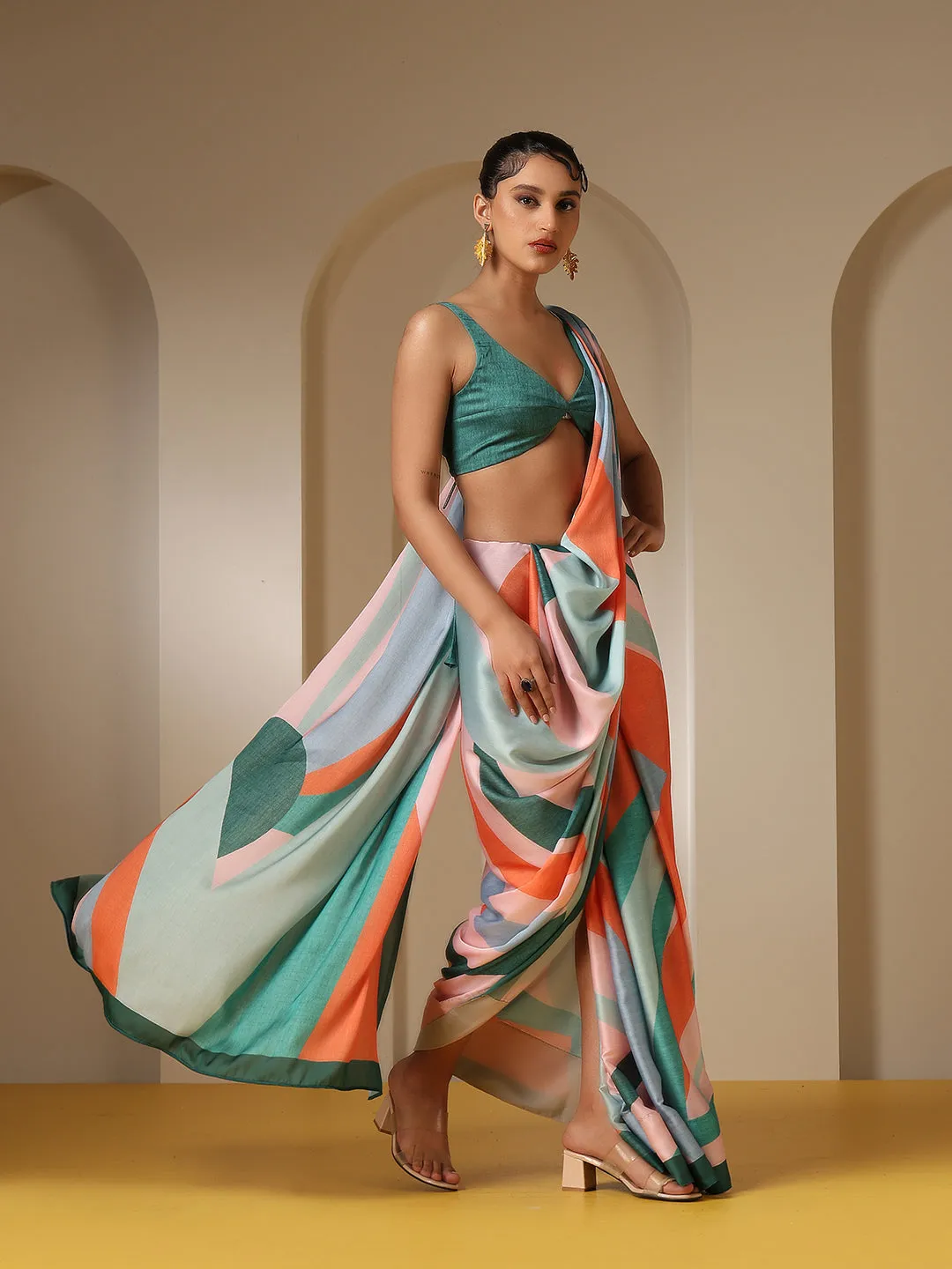 Warm Green Super Soft Printed Saree with Blouse Fabric