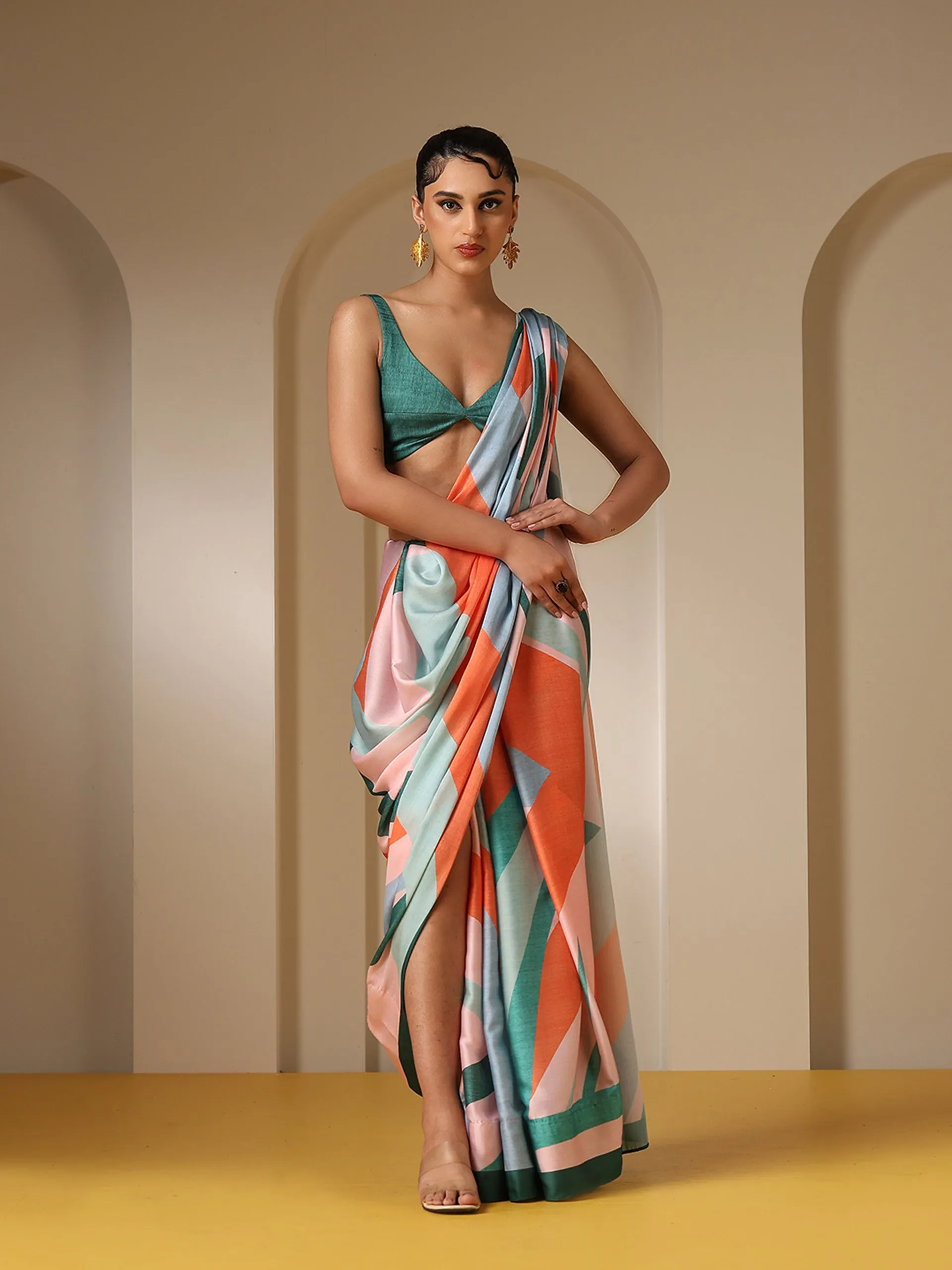 Warm Green Super Soft Printed Saree with Blouse Fabric