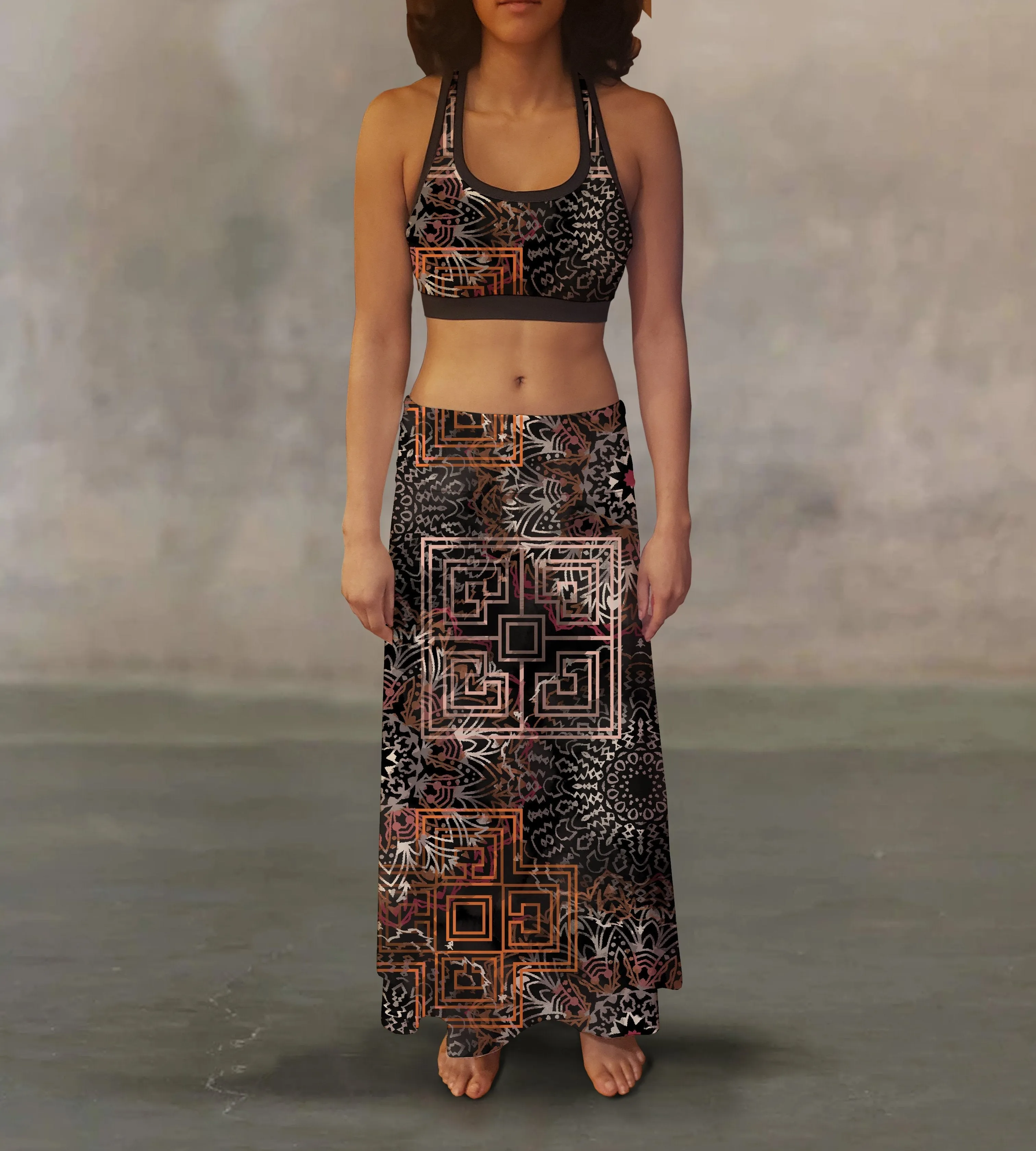 Warm Tone Tribal Maxi Skirt