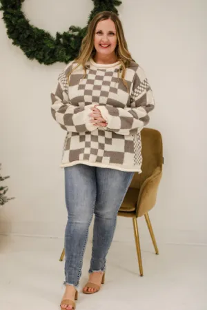 Warm Vibes Mocha Check Print Sweater