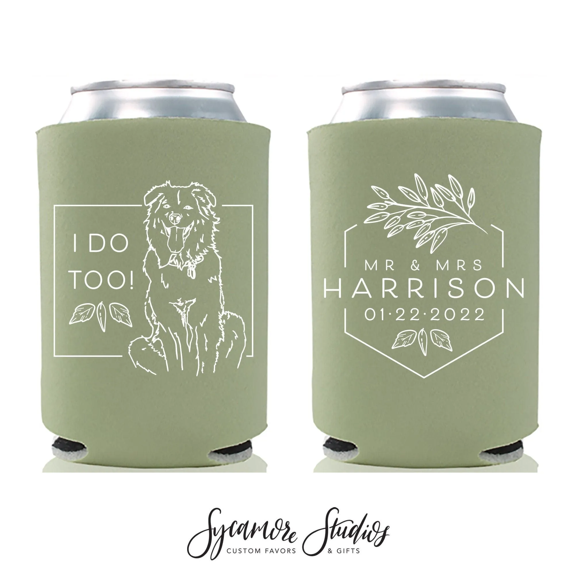 Wedding Can Cooler #188R - Custom Pet Illustration