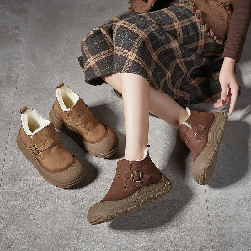 Women Genuine Leather Non-Slip Fleece Lining Warm Booties